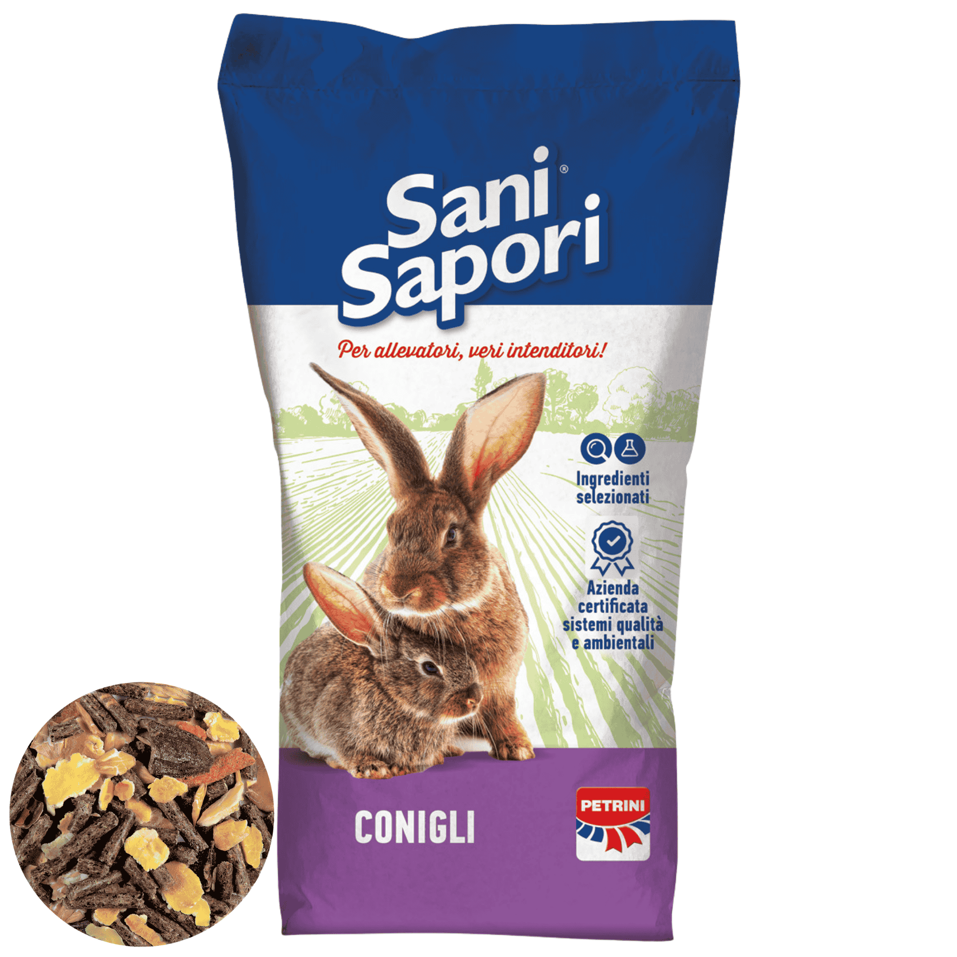Mangime Professionale Per Conigli Petrini Cunì 20 Kg | Alta Digeribilità | Con Fiocchi E Carote A Vista