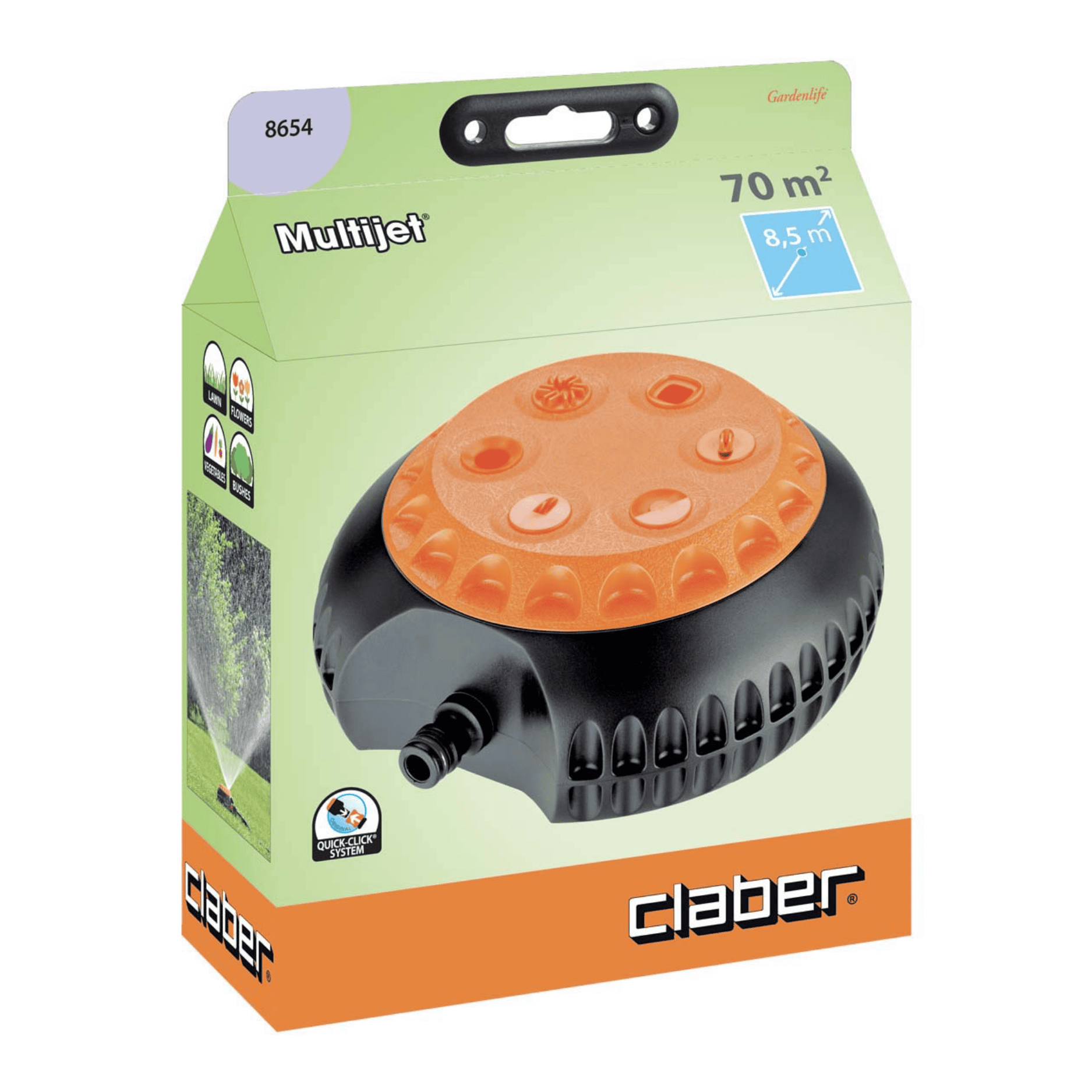 Irrigatore Statico Multifunzione Claber 8654 | 6 Getti Selezionabili | Area Irrigata Fino a 64 m²