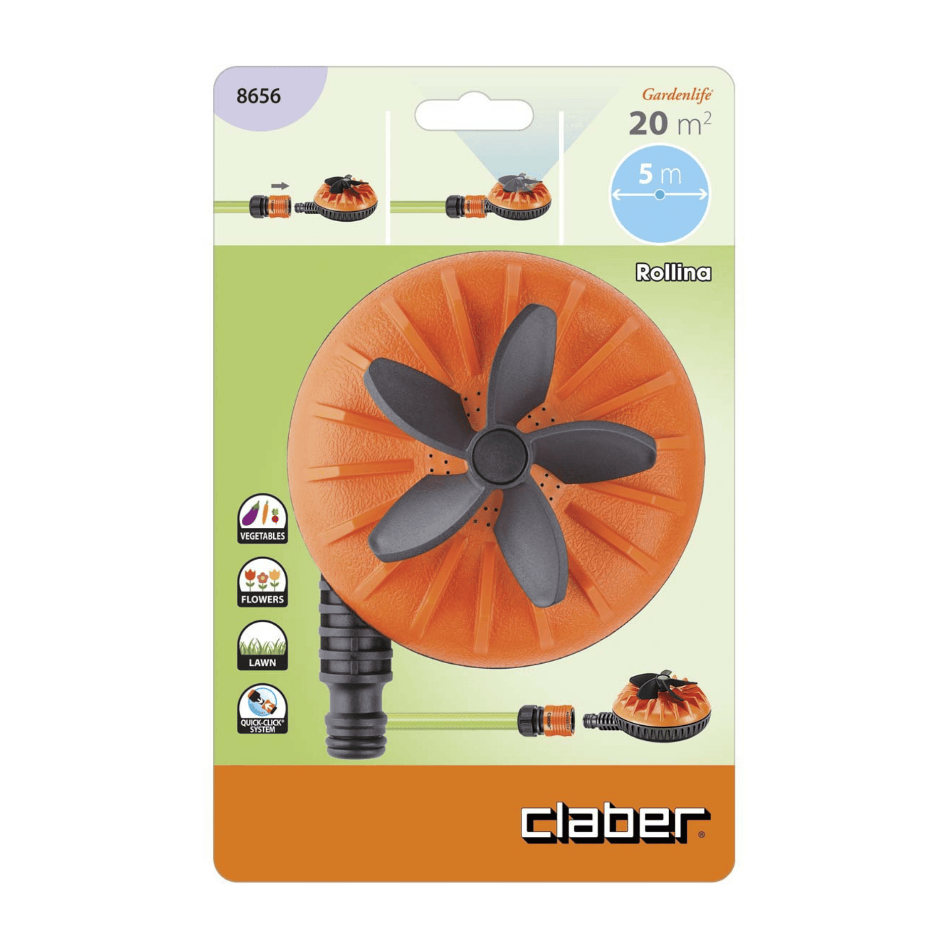 Irrigatore Claber Rollina 8656 A Rosa | Eliche Per Maggiore Gittata | Irrigazione Fissa Da Giardino