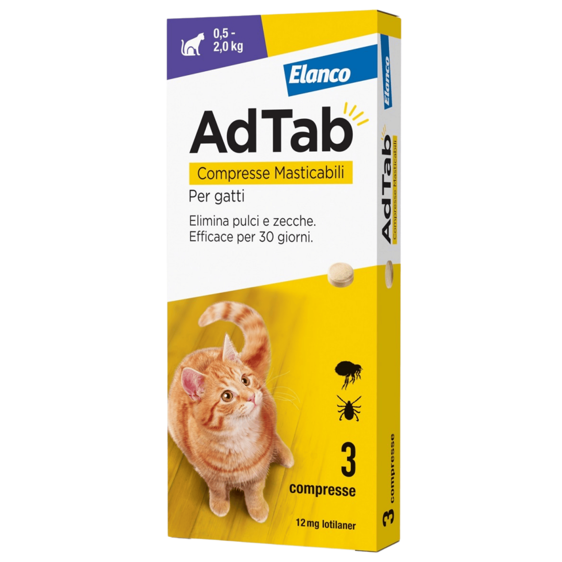 Compresse Antiparassitarie Elanco Adtab Per Cani 0.5-2kg | Protezione Mensile Contro Pulci E Zecche | Formula Masticabile Aromatizzata