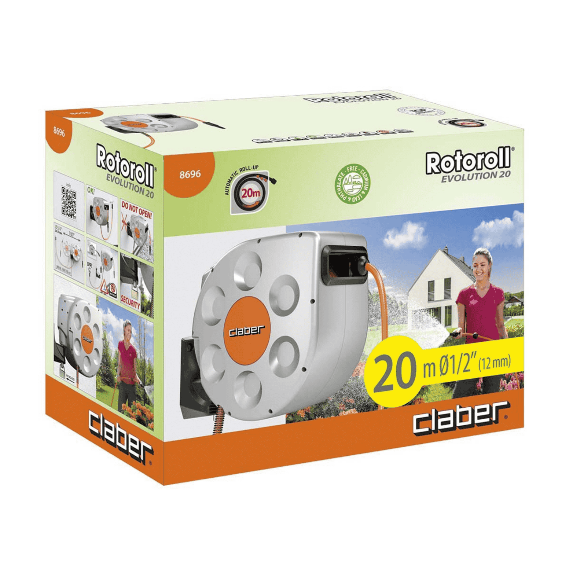 Avvolgitubo Claber Rotoroll Evolution Con Riavvolgimento Automatico | Staffa Orientabile | Tubo 20-30 Mt