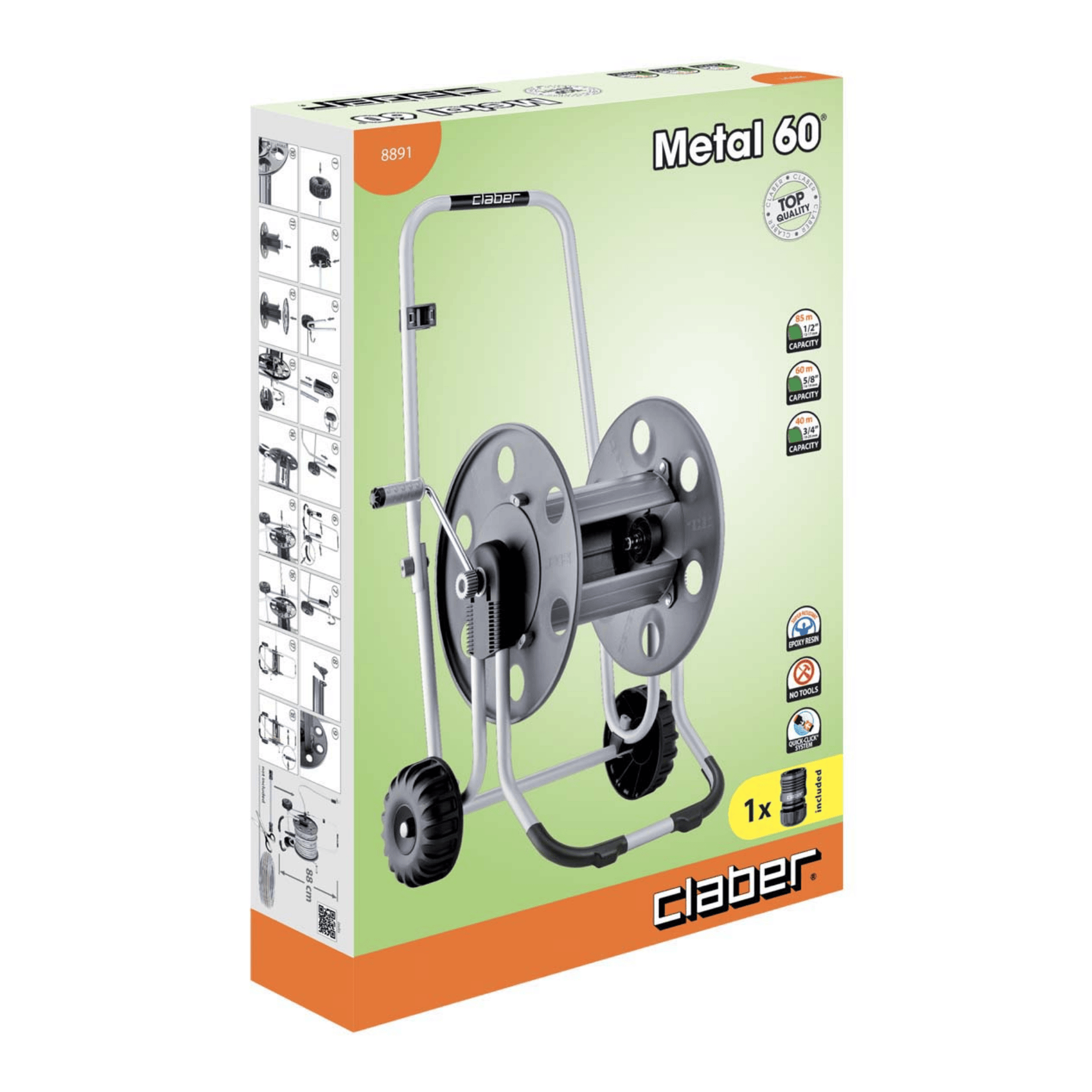 Avvolgitubo Claber Metal Gemini 8894 | Struttura Interamente Metallica | Capacità 60 Metri Tubi 3/4"