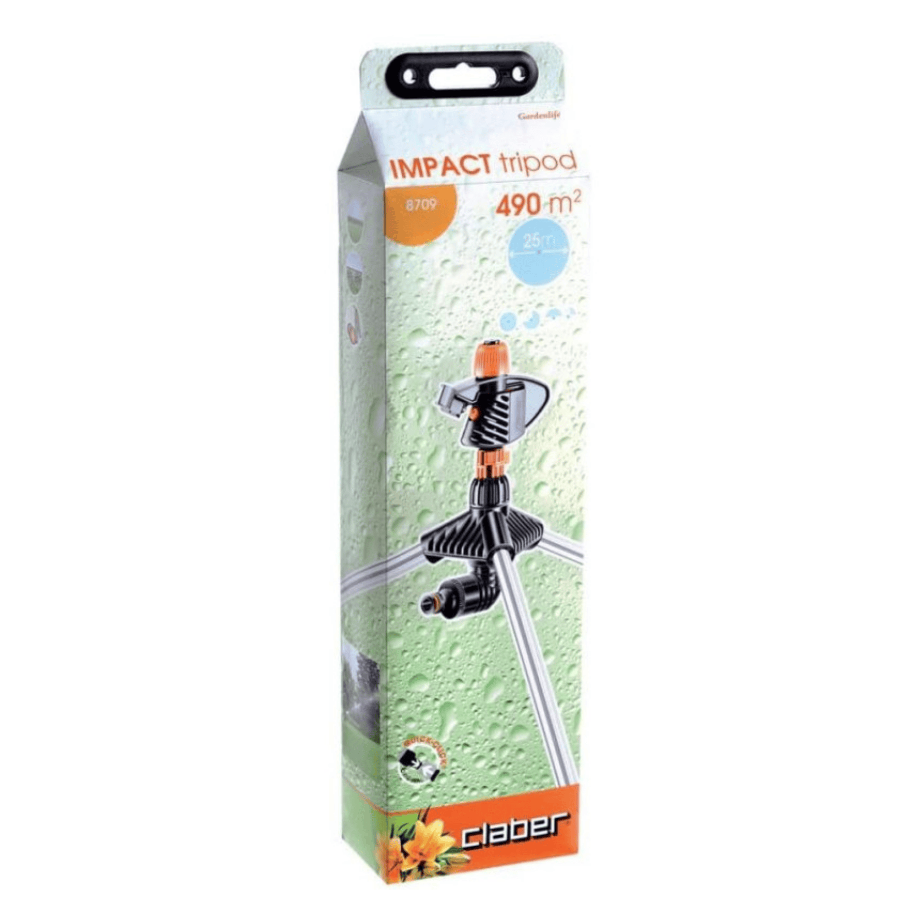 Irrigatore Claber Impact Su Tripode 8696 | Testina a Battente | Base Tripode in Alluminio | Regolazione Settori e Giro Completo