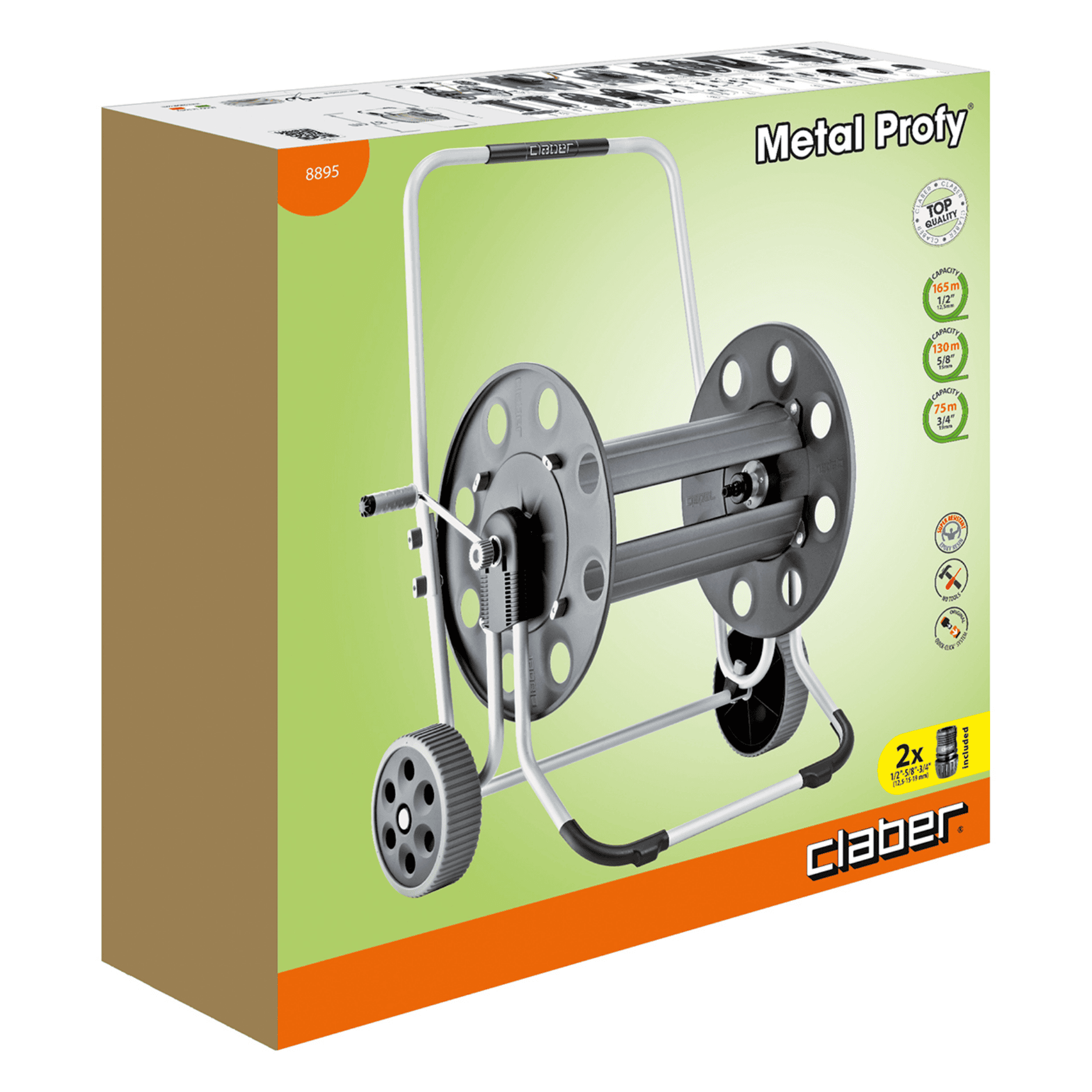 Avvolgitubo Professionale Claber Metal Profy 8895 | Struttura In Acciaio Zincato | Capacità Fino A 165 Mt