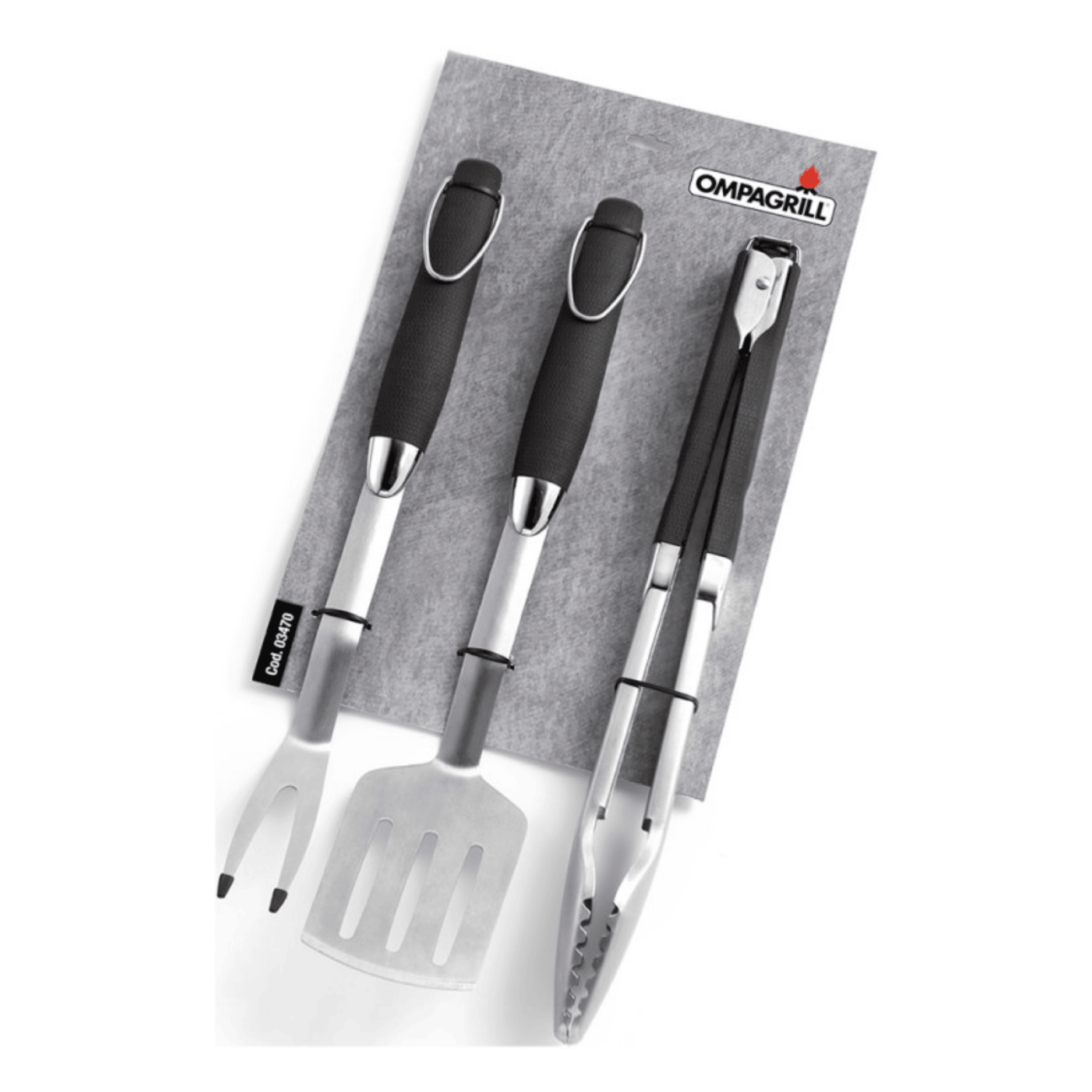 Set Per Barbecue Ompagrill | Pinza Paletta Forchettone | Acciaio Inox Alimentare 45 Cm | Manico Antiscivolo