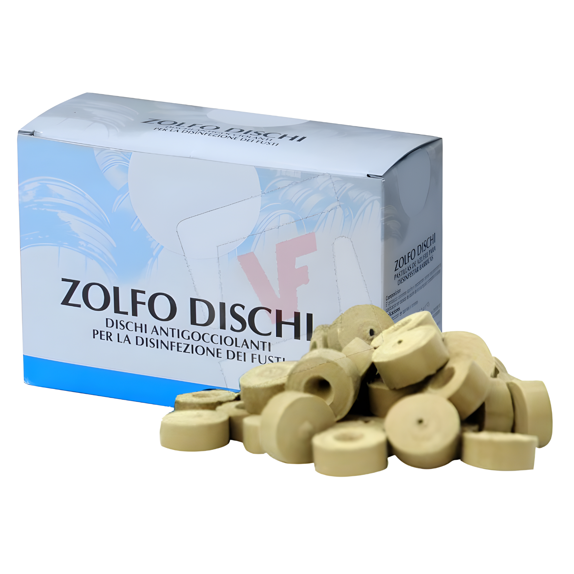 Per la disinfezione e deodorazione dei vasi vinari mediante solforazione, bruciando 1- 2 dischetti per 7 - 10 ettolitri di vuoto. Ogni dischetto di zolfo pesa circa 10 grammi.