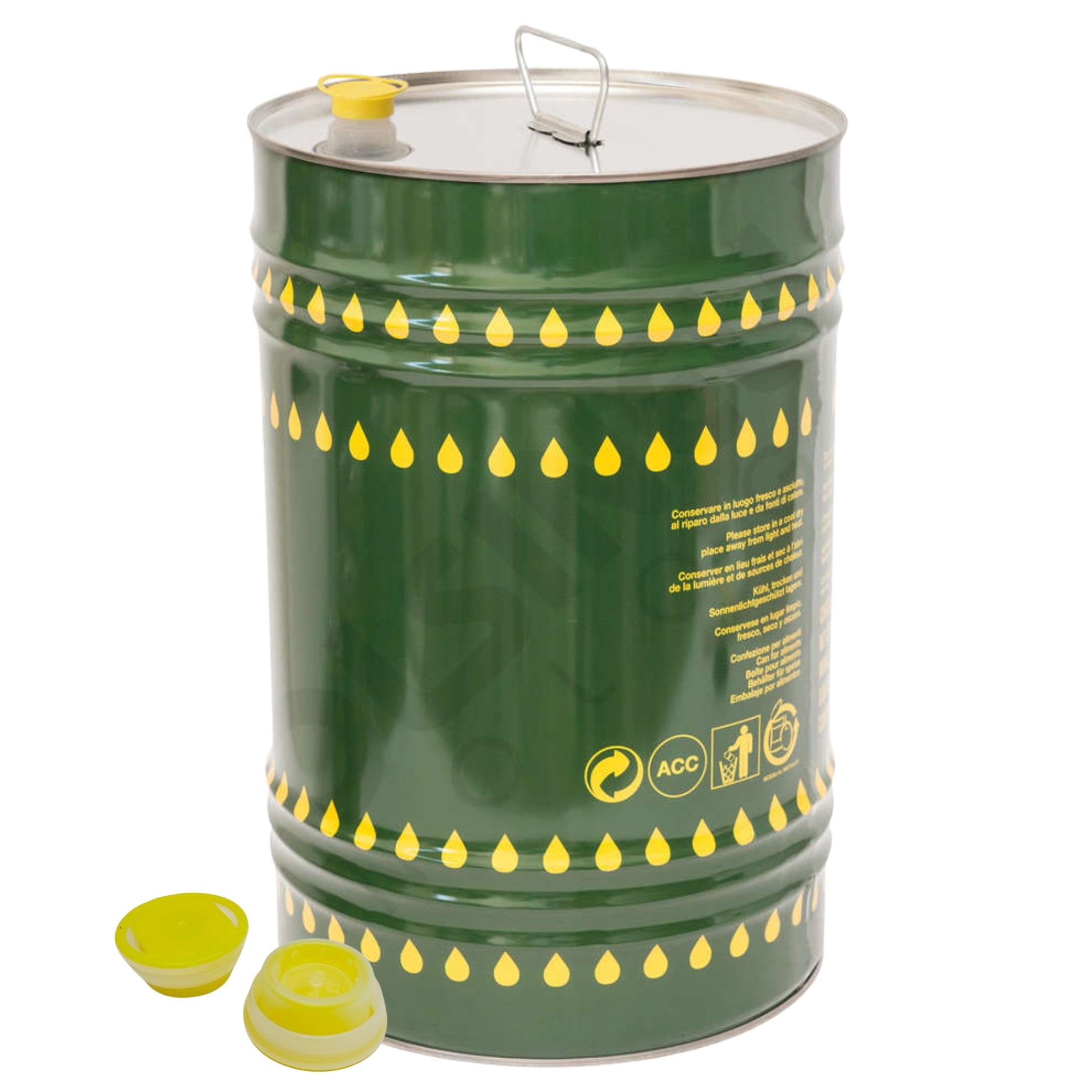 Latta Professionale Per Olio Alimentare In Banda Stagnata Verde | Formati 20 E 25 Litri Con Tappi