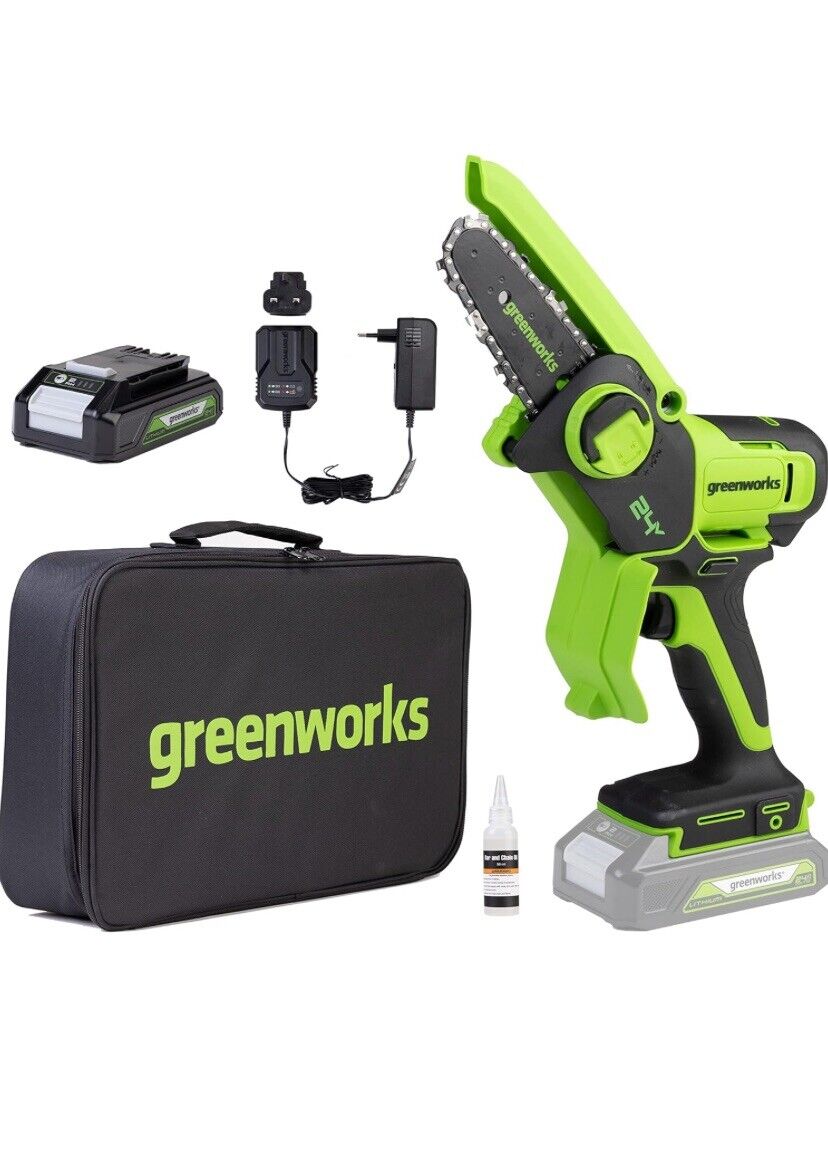 Minimotosega a batteria 24 V 10 cm Greenworks G24MCS10 con batteria 2 Ah e caricabatterie