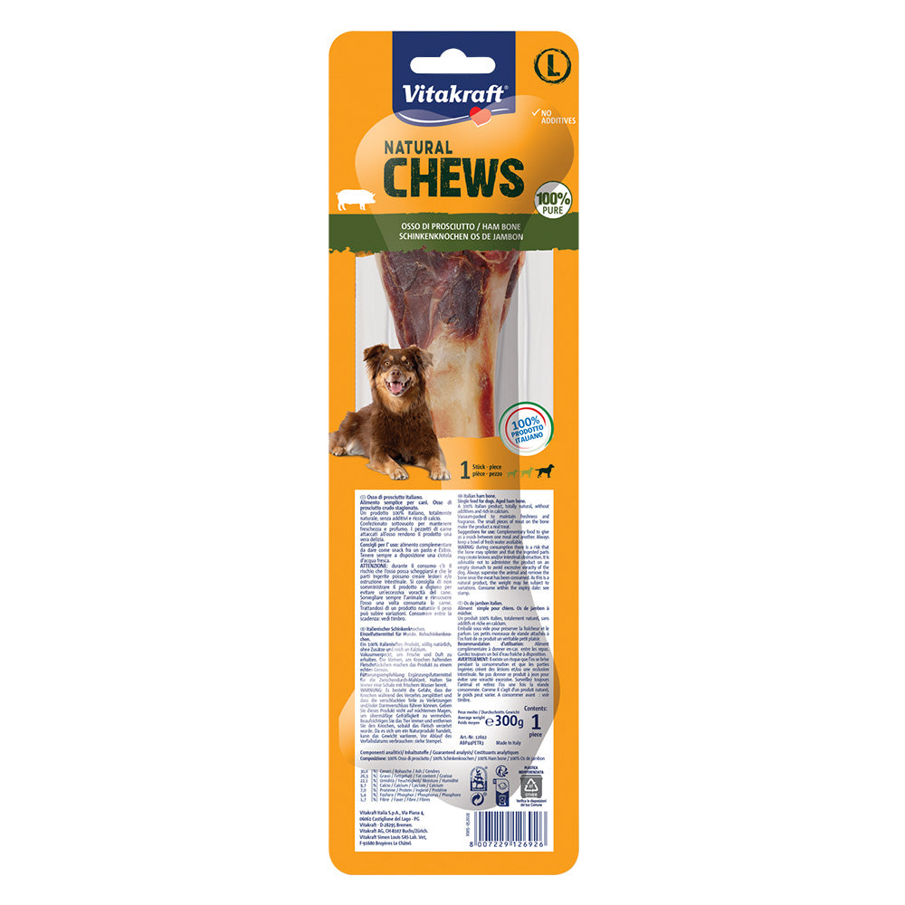 OSSO MASTICATIVO PER CANI 'NATURAL CHEWS' gusto prosciutto crudo italiano