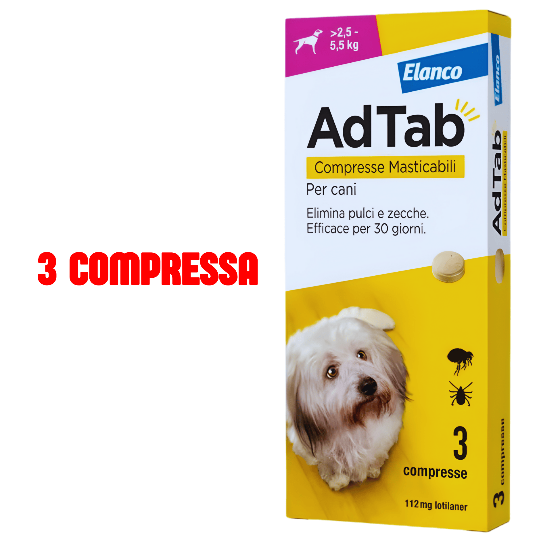 Compresse Antiparassitarie Elanco AdTab Per Cani 2,5 – 5,5 kg | Protezione Completa Da Pulci E Zecche