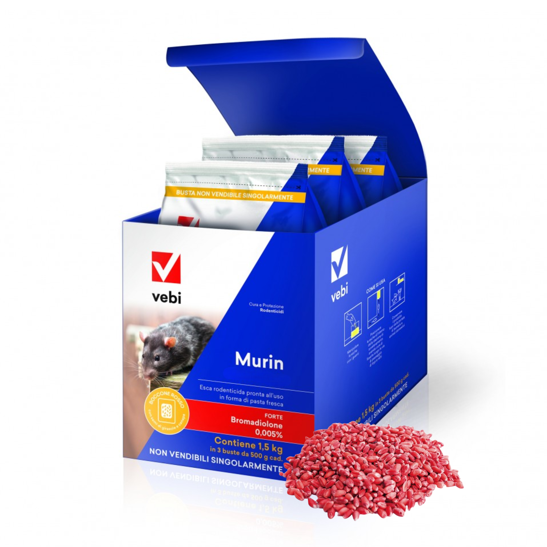 ESCA PER TOPI E RATTI VEBI MURIN FORTE GRANO 3 CONFEZIONI DA 500g