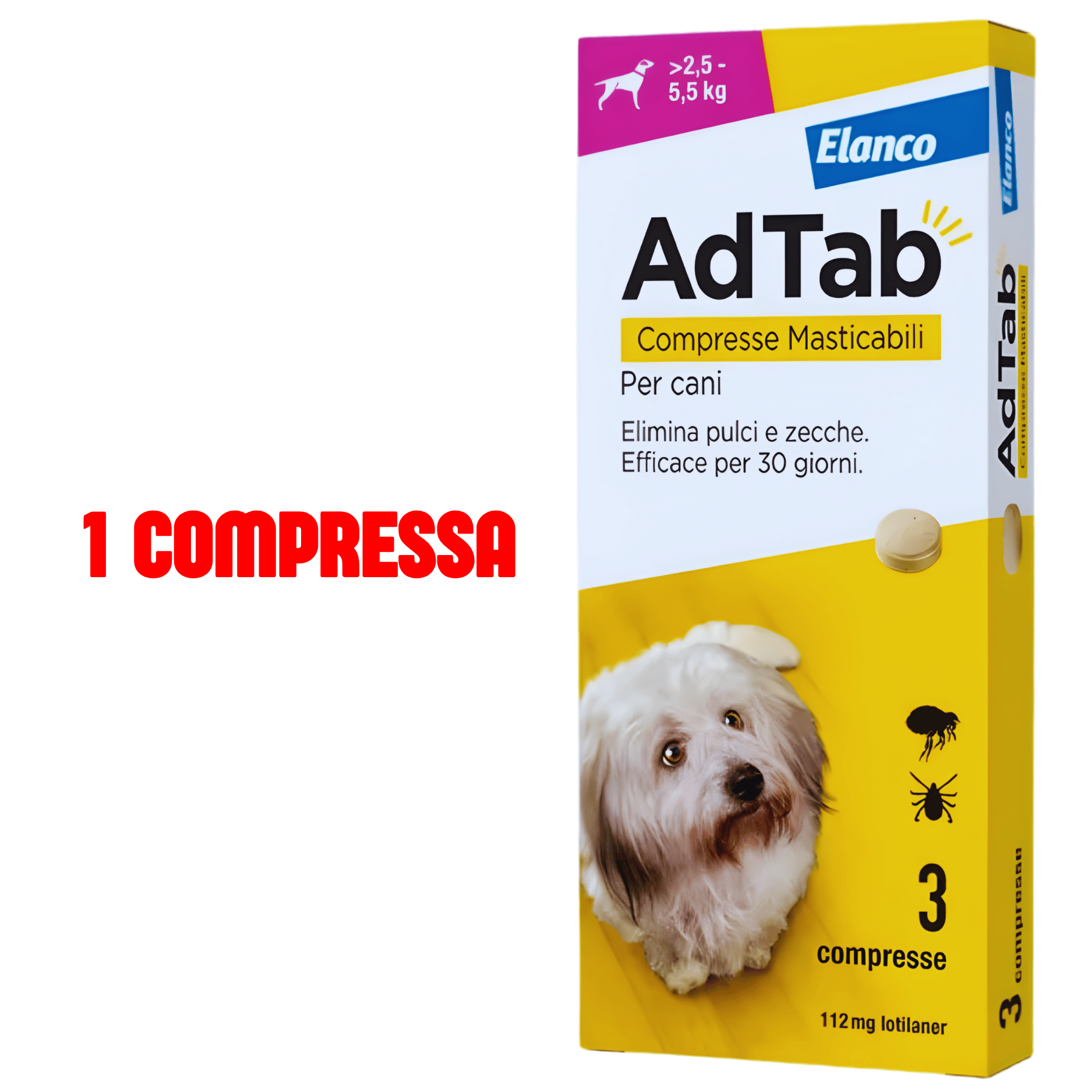 Compresse Antiparassitarie Elanco AdTab Per Cani 2,5 – 5,5 kg | Protezione Completa Da Pulci E Zecche