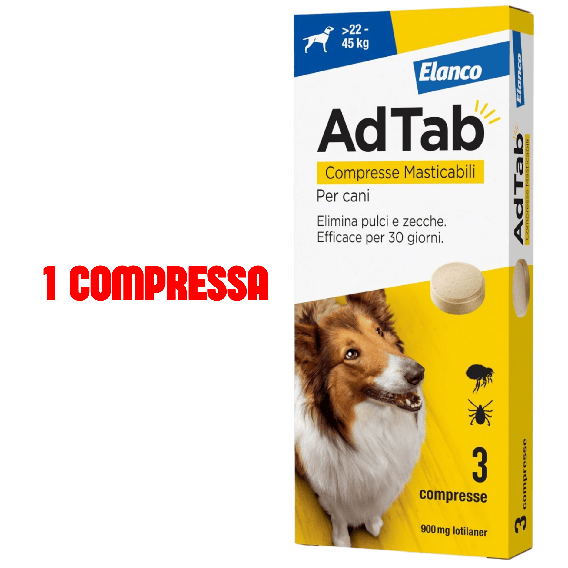 Compresse Antiparassitarie Elanco AdTab Per Cani 22 – 45 kg | Protezione Completa Da Pulci E Zecche