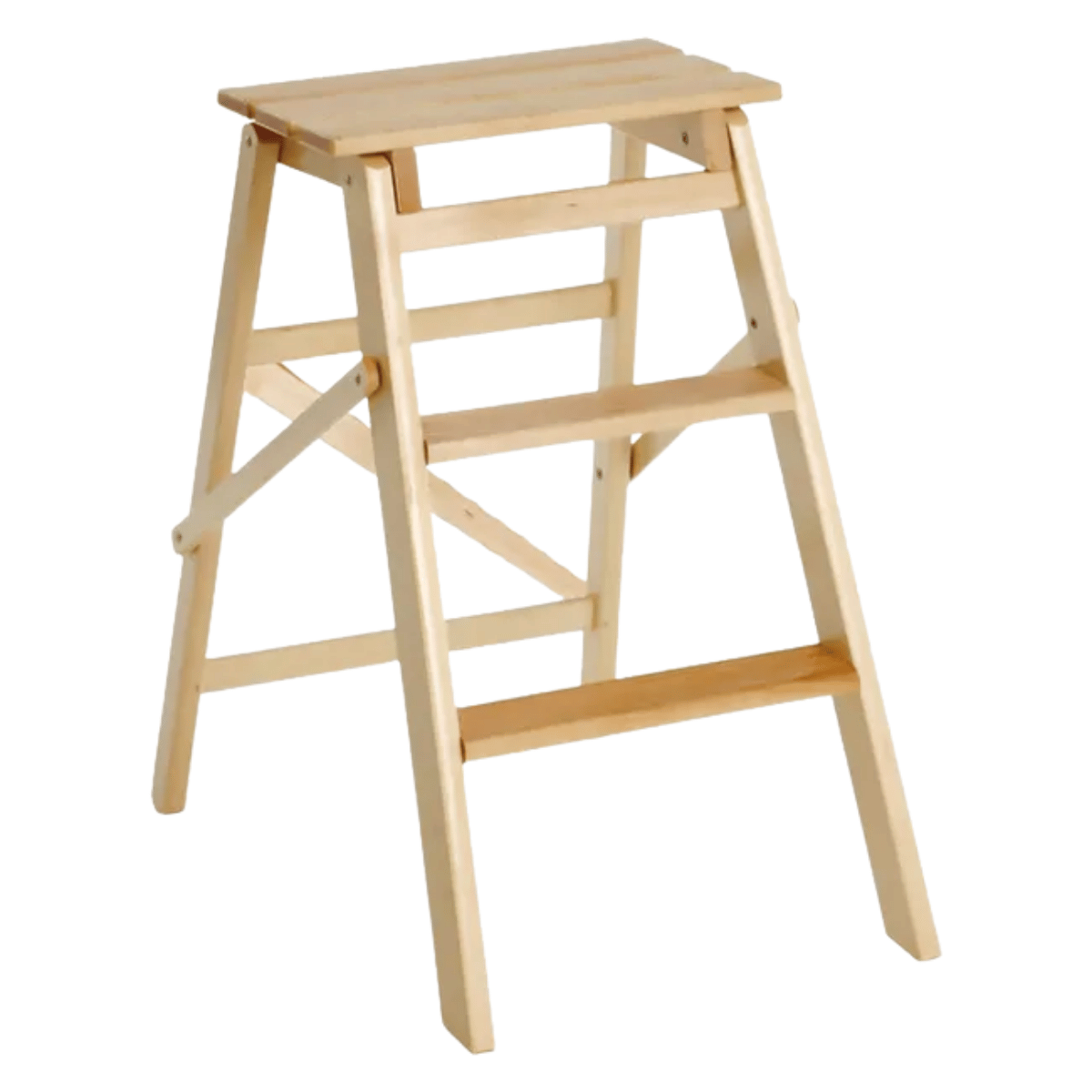 Sgabello Scaletta Pieghevole LIF 3 Gradini | Legno Grezzo Salvaspazio Altezza 60 Cm Uso Domestico