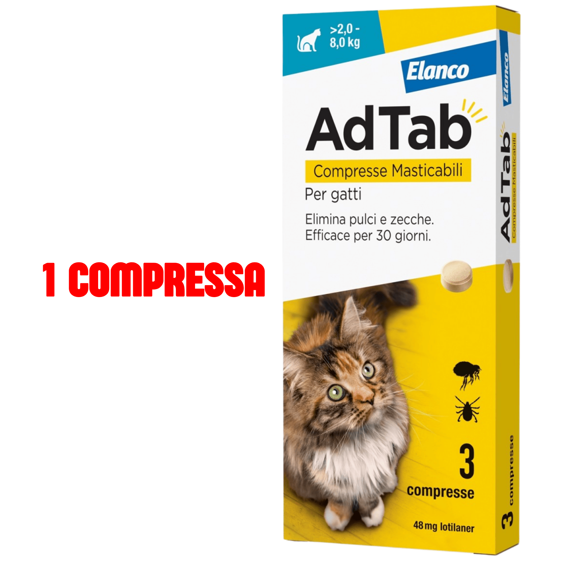 Compresse Antiparassitarie Elanco Adtab Per Cani 0,5 - 8 Kg | Protezione Mensile Contro Pulci E Zecche | Formula Masticabile Aromatizzata