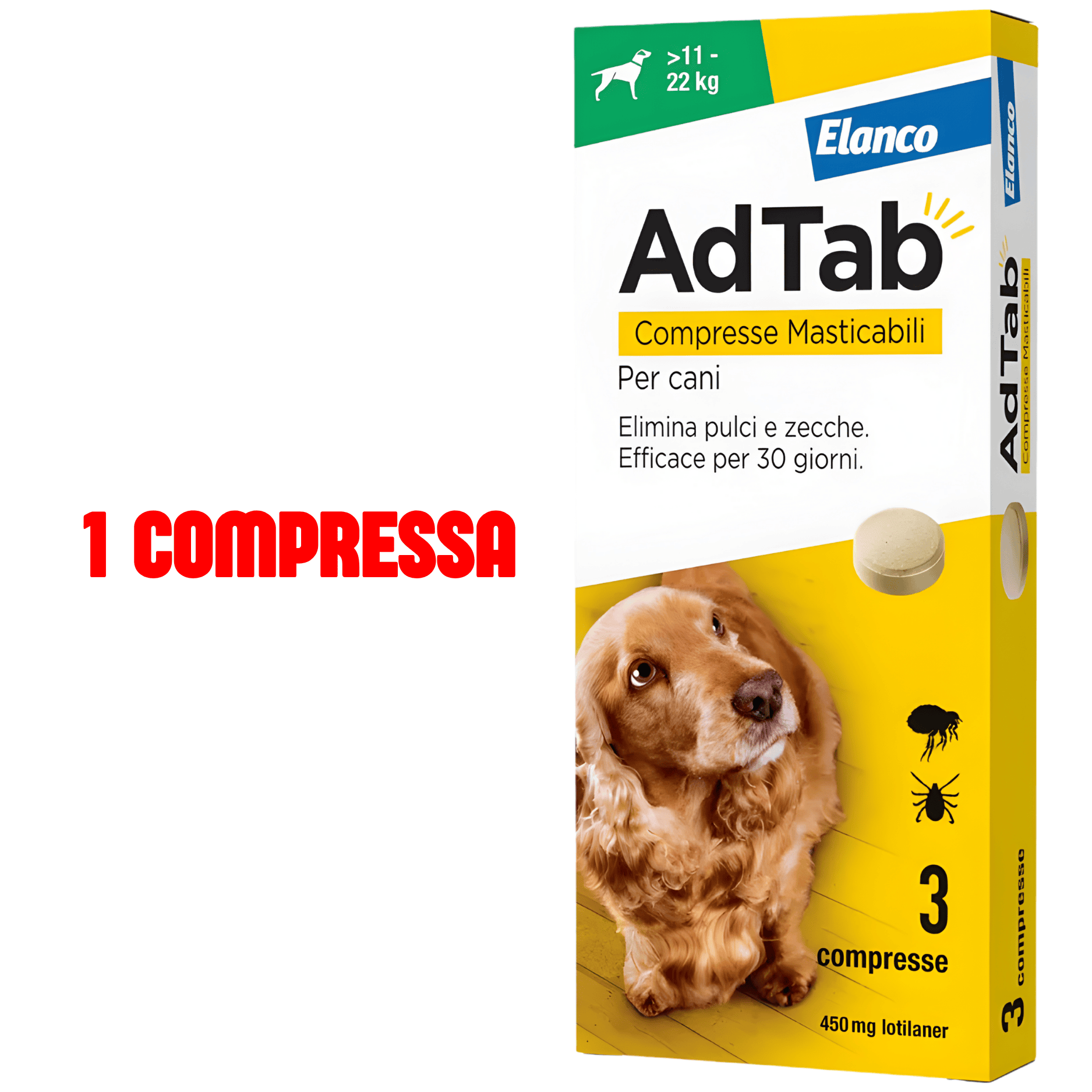 Compresse Antiparassitarie Elanco AdTab Per Cani 11 – 22 kg | Protezione Completa Da Pulci E Zecche