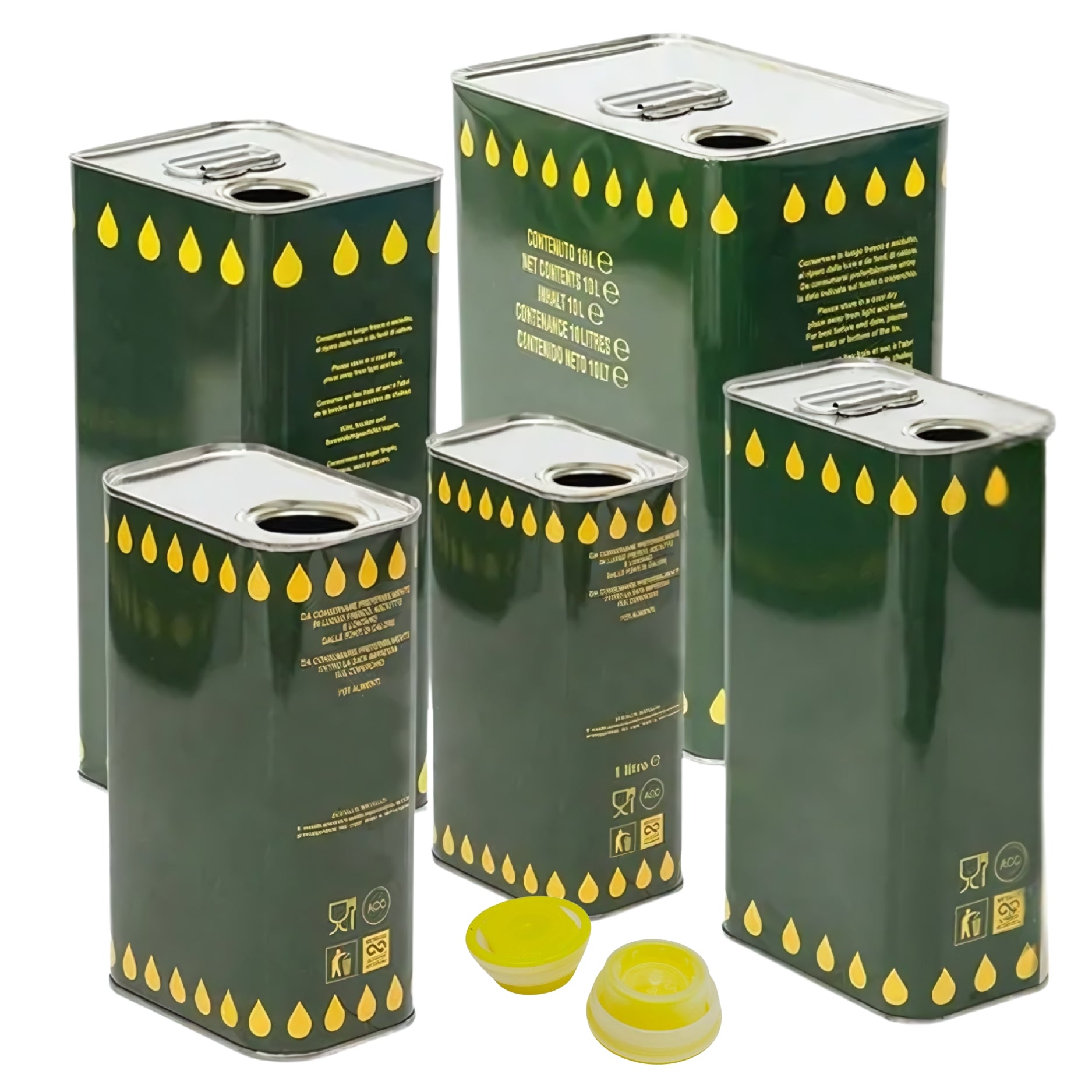 Latta Professionale Per Olio Alimentare In Banda Stagnata Verde Con Tappi Inclusi | Formati Da 1 A 10 Litri