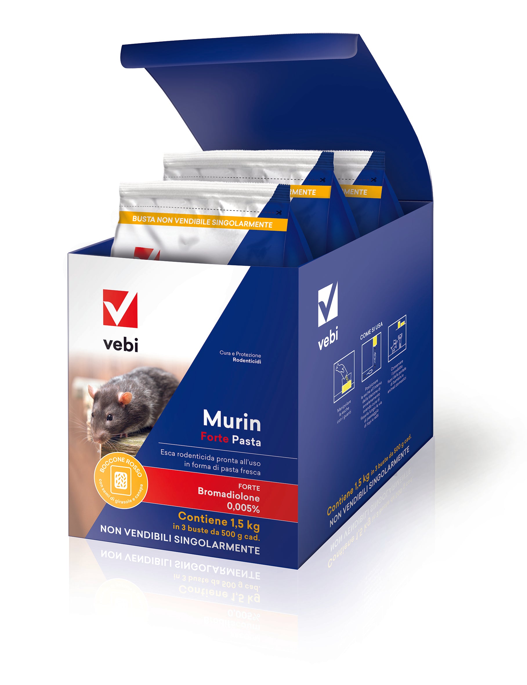 ESCA PER TOPI E RATTI VEBI MURIN FORTE PASTA VELENO 3 CONFEZIONI DA 500g